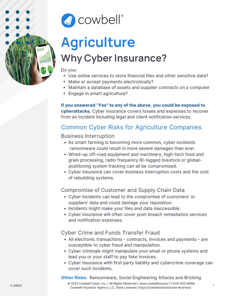 Cowbell – Standalone Cyber Insurance for Agriculture Cowbell - Standalone Cyber Insurance for AgricultureCowbell - Standalone Cyber Insurance for Agriculture