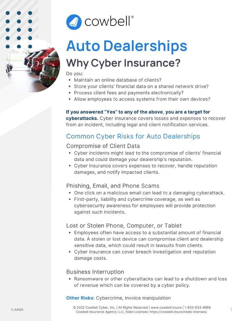 Cowbell – Standalone Cyber Insurance for Auto Dealerships Cowbell - Standalone Cyber Insurance for Auto Dealerships