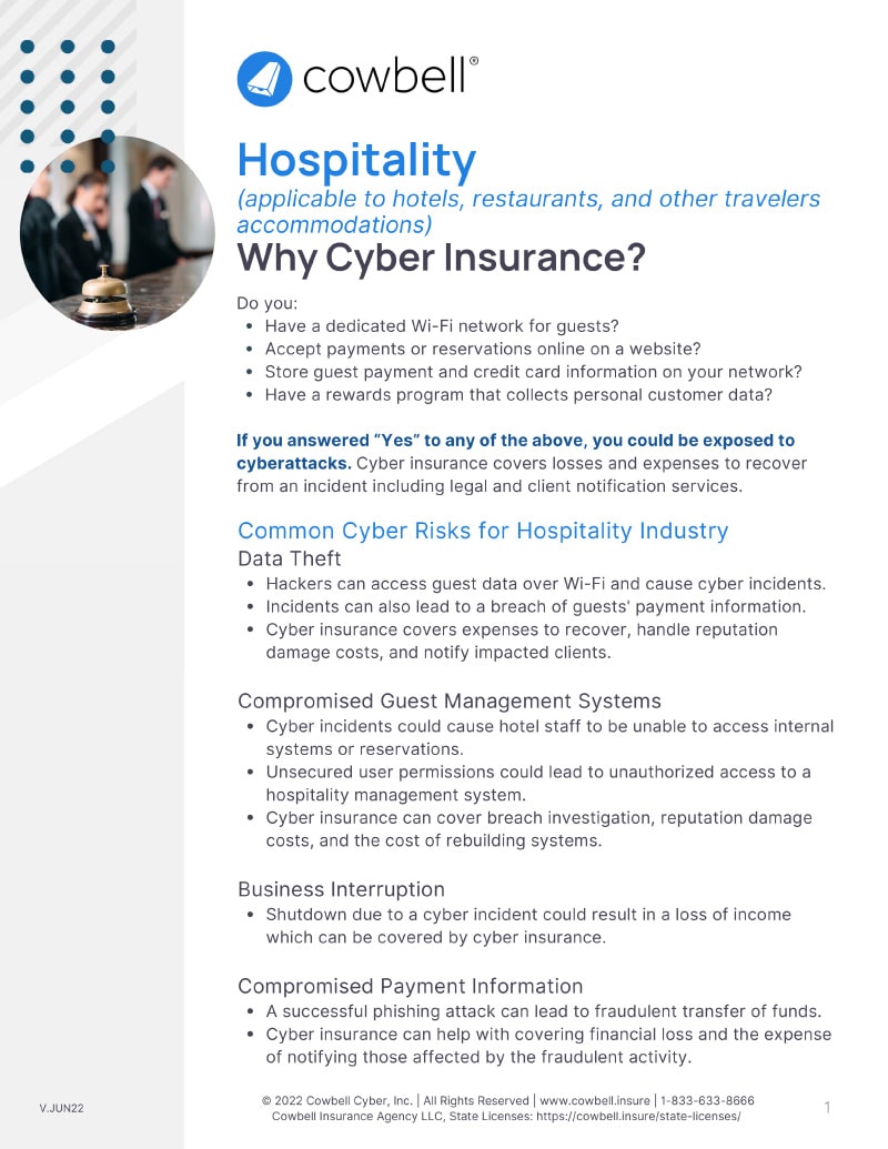Cowbell – Standalone Cyber Insurance for Hospitality Cowbell - Standalone Cyber Insurance for Hospitality