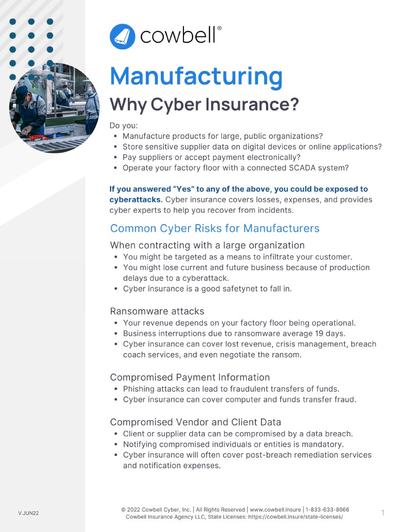 Cowbell – Standalone Cyber Insurance for Manufacturing Cowbell - Standalone Cyber Insurance for Manufacturing