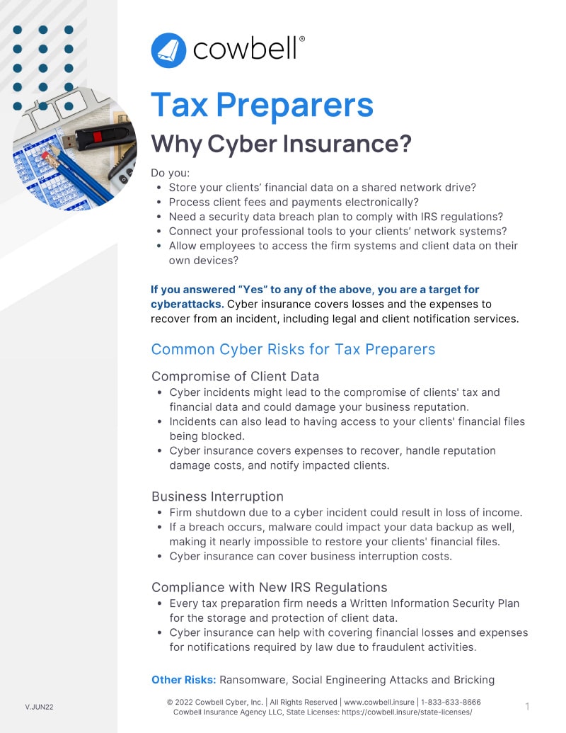 Cowbell – Standalone Cyber Insurance for Tax Preparers Cowbell - Standalone Cyber Insurance for Tax Preparers
